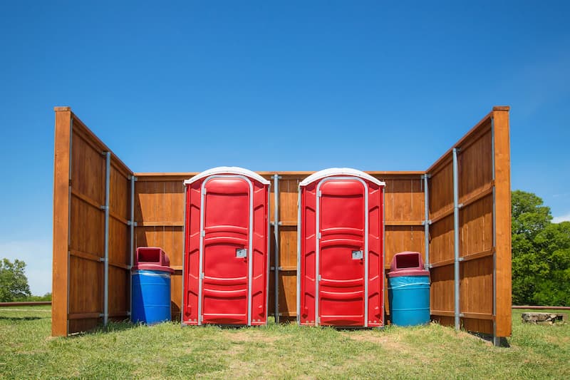 Short-term porta potty units staged for delivery in Pemberton, New Jersey